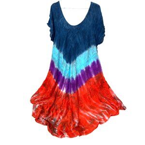 1X/2X OS Exist Tie Dye Gauze Beach Dress Cover-up Blue Purple Red